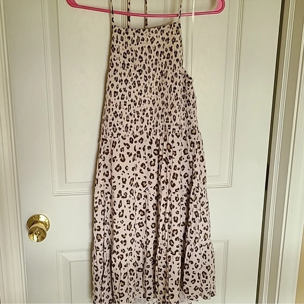 American Eagle Outfitters Blush and Brown Leopard Smocked Sundress - Picture 1 of 5